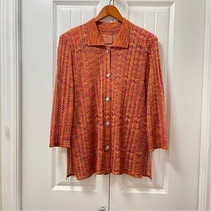 Vintage 70s Knit Button-Up Top Orange